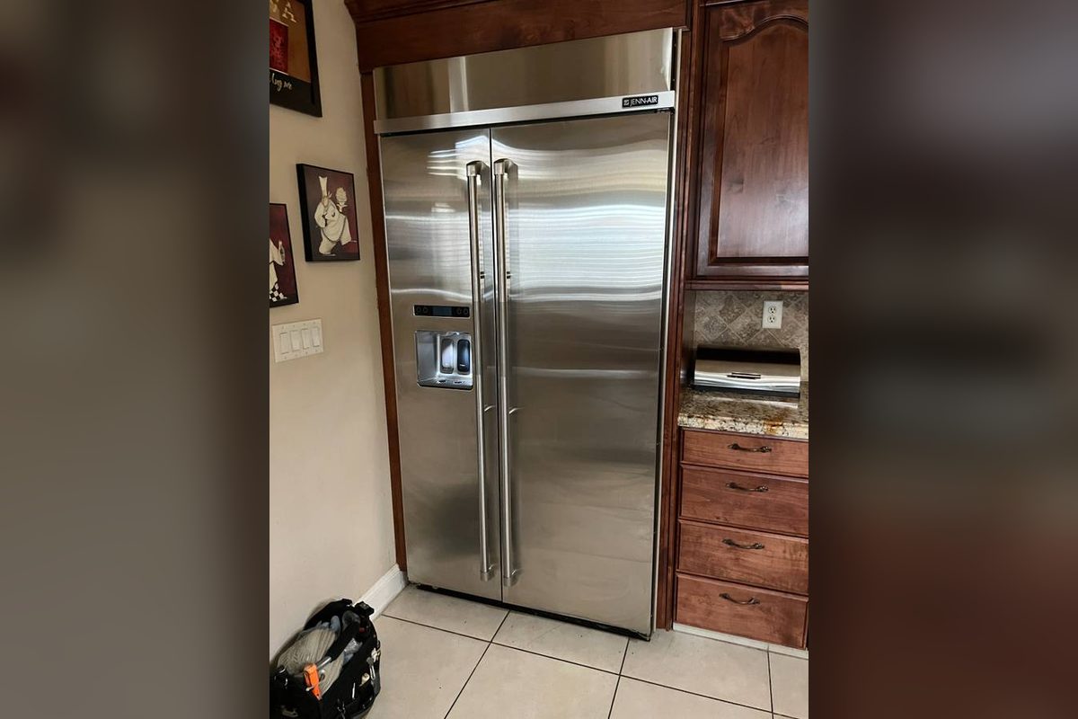 JennAir built-in side-by-side refrigerator at a repair call by Appliance Repair Indio, CA